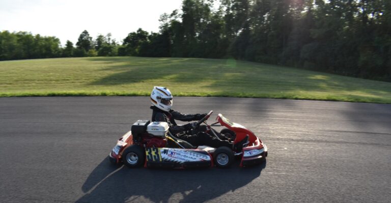 Christian Oldhafer driving rental school kart thru super G turn